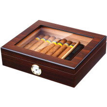 Cedar Wood Cigar Humidor with Digital Hygrometer, Handcrafted for Professional Cigar Care, Modern Glass Top Design Ensures Cigars Stay Fresh with Remo
