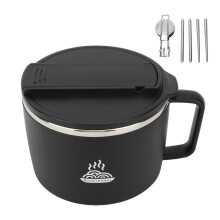 Gourmet's Choice, Vorratsbehälter, hohle Nudelschale, komplettes Esserlebnis mit Spork-Essstäbchen für den täglichen Gebrauch (Schwarz)