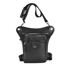 PU Leather Men Classic Shoulder Bag Travel Waist Bag Leg Bag for Motorcycling Running Walking Shopping Black