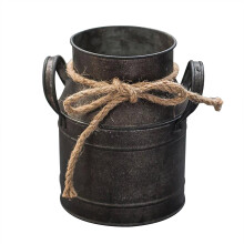 Ländlich-rustikale Wohndekoration, Shabby-Chic-Milchkannenvase mit kreativem Retro-Muster, verzinkter Metallpflanztopf