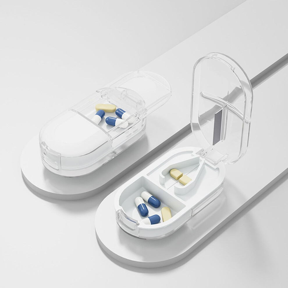 White Pill Cutter,Pill Splitter,Cuts Pills Vitamins Tablets Bottom Medicine Storage Box, Easy To Carry, Easy To Disassemble And Clean (White)