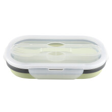 Lancheira dobrável de silicone ecológica, própria para micro-ondas e freezer, para facilitar o preparo das refeições.