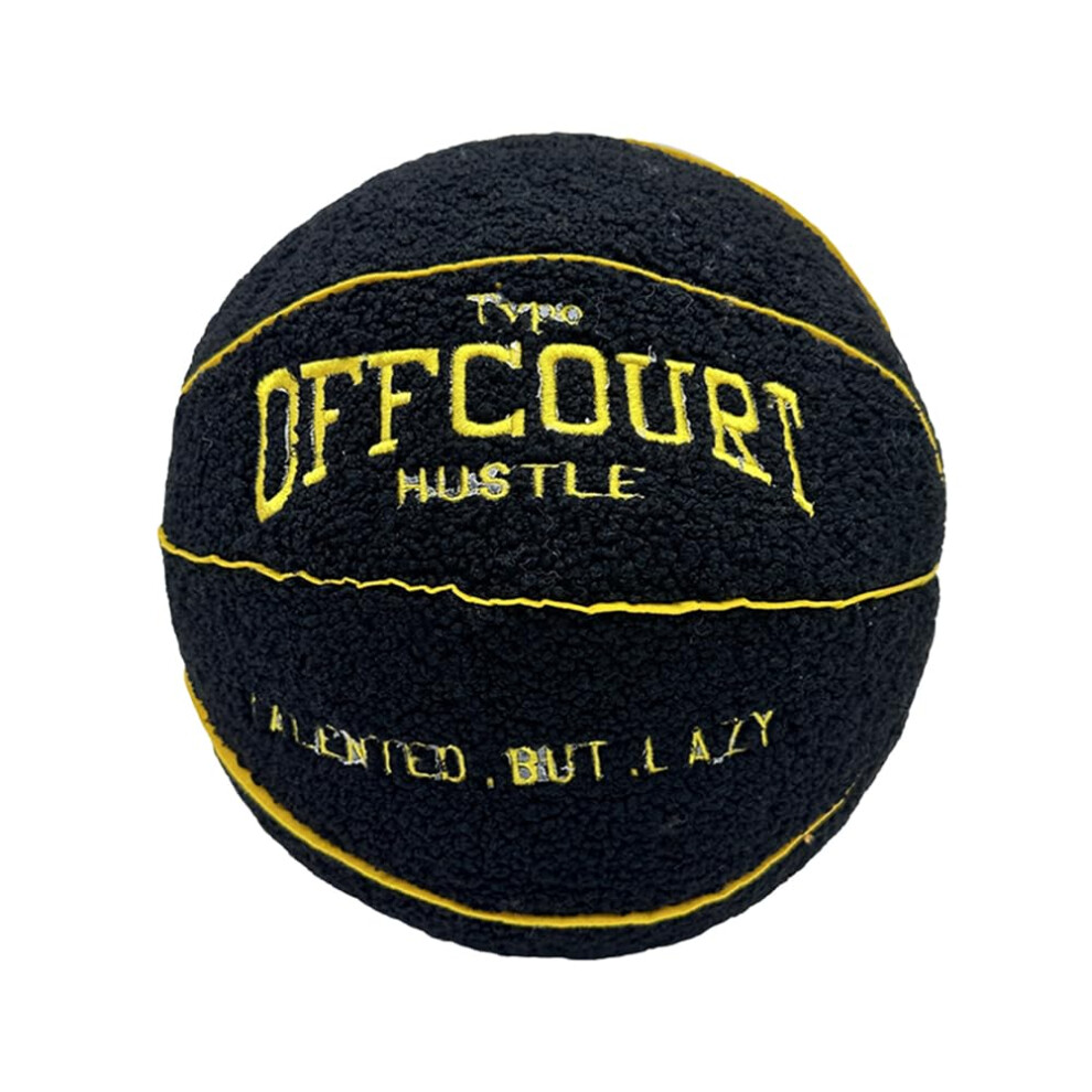 Round Cushion 25cm 3D Ball Shaped Throw Cushion Fluffy Filled 3D Offcourt Basketball Basketball Pillow Decorative Home Decoration Kids Gifts (Black)