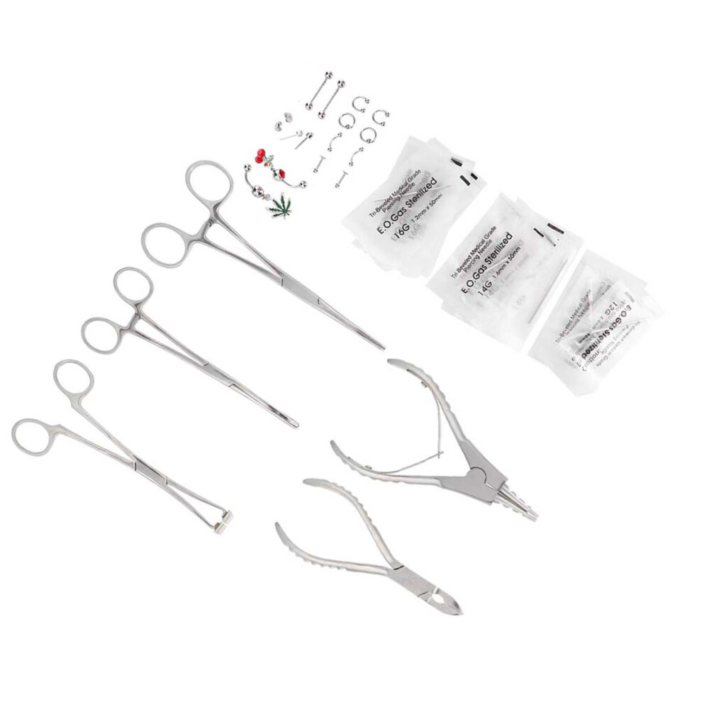 Stainless Steel Eyebrow Nose Body Piercing Pliers & Needle Kit