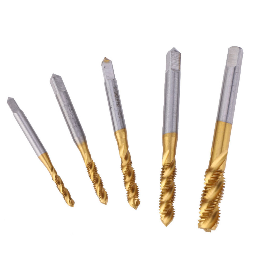 5 Pcs Titanium Coated Hss Spiral Flute Tap Bits Set M3-M8 For Machines 4611362439320