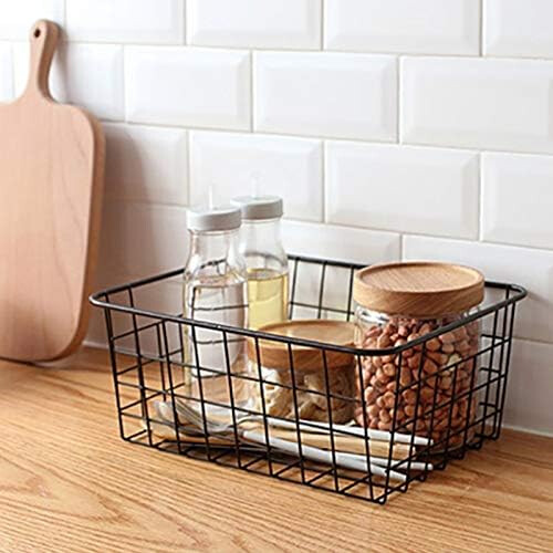 Hollow Iron Wired Basket, Storage Baskets Metal Basket Without Interlining Bathroom Black 1