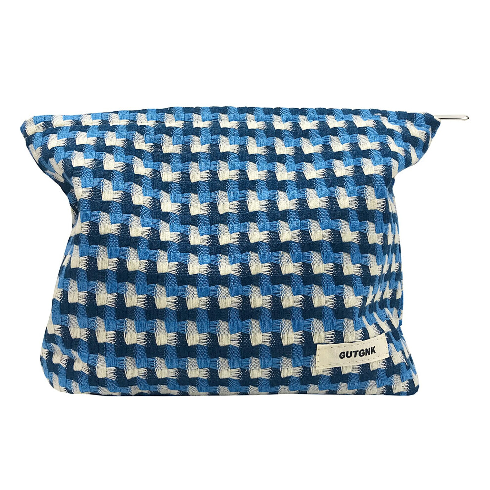Gutgnk Women's Blue Corduroy Cosmetic Bag Large Capacity Canvas Cosmetic Bag Travel Toiletry Bag Accessories Organizer Mesh