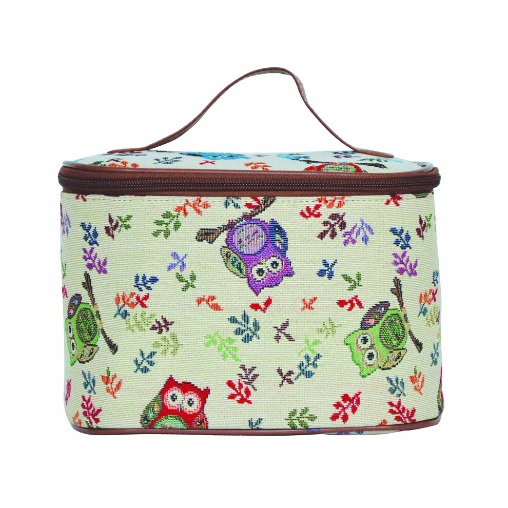 Signare Tapestry Toiletry Bag Makeup Organizer Bag For Women With Owl Design (Toil-Owl)