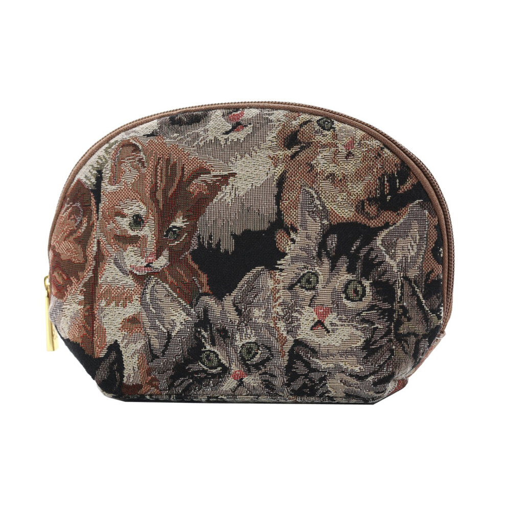 Signare Tapestry Cosmetic Bag Toiletry Makeup Bag For Women With Cat Design (Cosm-Cat)