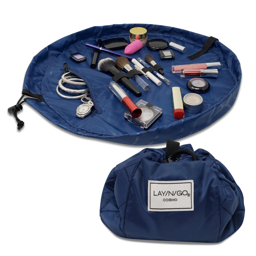 Lay-N-Go Cosmo Drawstring Cosmetic Pouch & Makeup Bag Organizer Toiletry Bag For Travel Gifts And Daily Use 20 Inch Navy