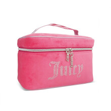 Juicy Couture Pink S?lv Makeup Taske Kosmetik Organizer Rejse Essentials Togetui Velour Rhinestones