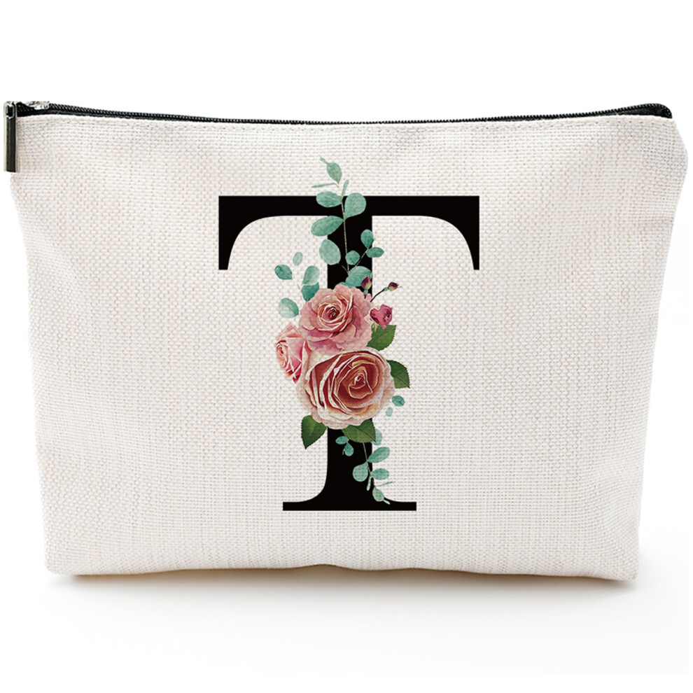 Comanro Initial A-Z Personalized Letter Makeup Bag Monogrammed Bridesmaid Gifts Presents Cosmetic Bag Portable Stationary Storage Organizer Pouch Friendsh