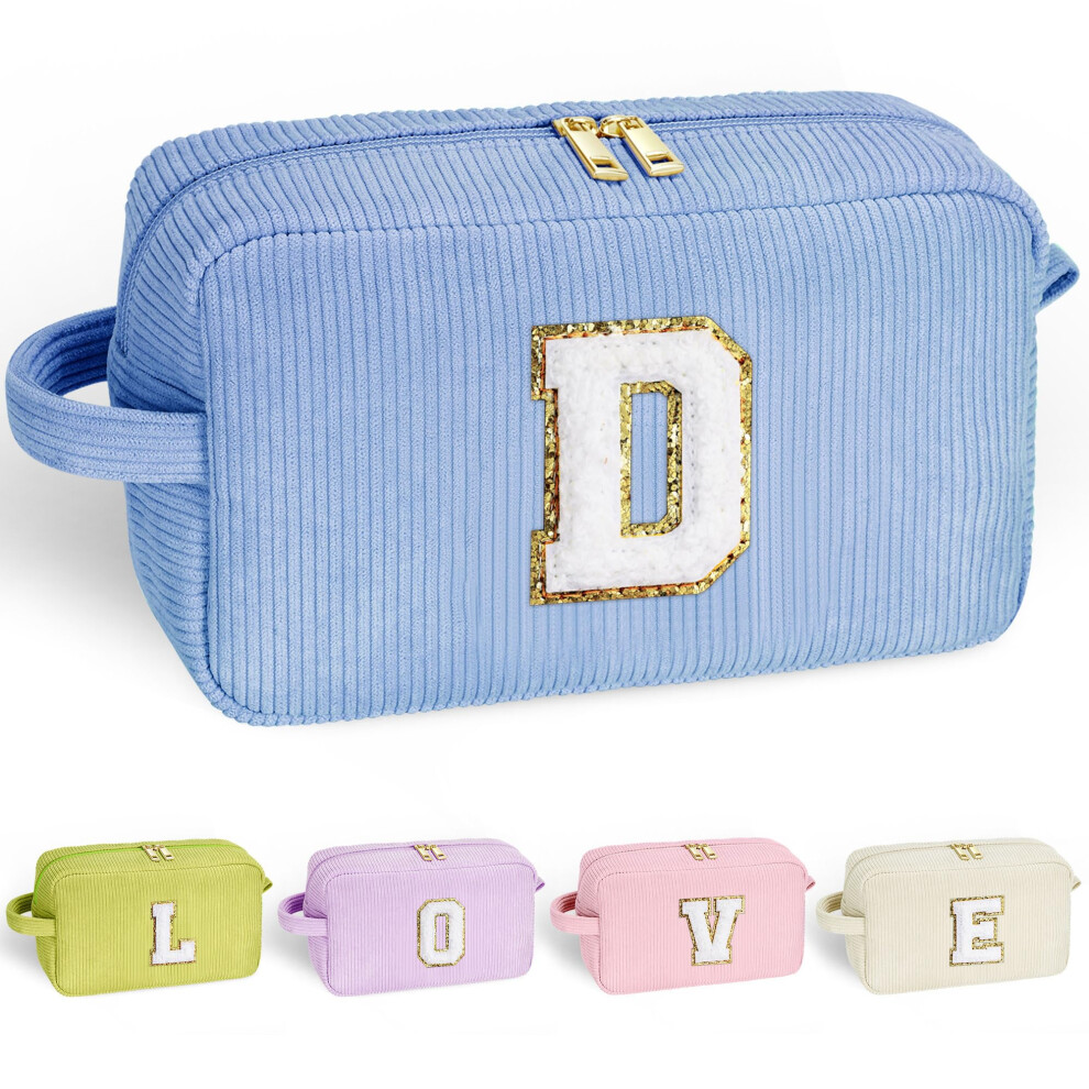Yoolife Blue Makeup Bag For Girls - Preppy Stuff Bag Gifts Cute Initial Makeup Bag Travel Makeup Bags Best Friend Birthday Gifts For Mom Teacher Daug