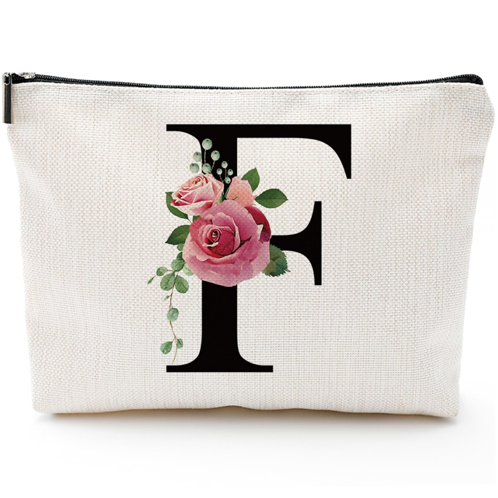 Comanro Initial A-Z Personalized Letter Makeup Bag Monogrammed Bridesmaid Gifts/Presents Cosmetic Bag Portable Stationery Storage Organizer Pouch Friendsh