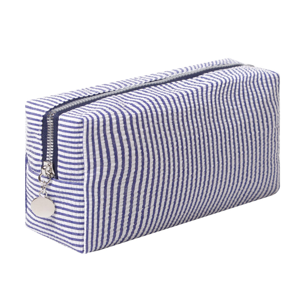 Ozaoz Blue Makeup Bag Cosmetic Bag Travel Toiletry Bag Aesthetic Canvas Organizer Bag Zipper Pouch For Women (M-Navy )