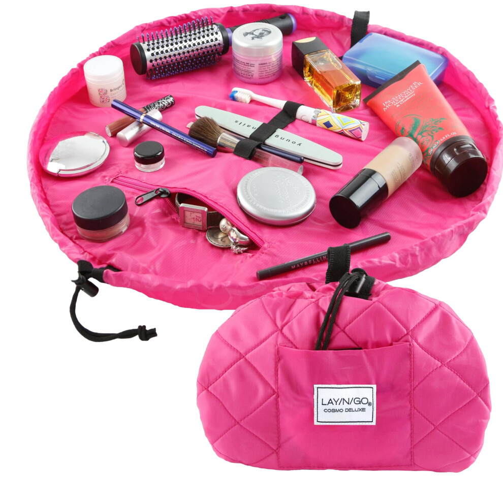 Lay-N-Go Pink Cosmo Deluxe Drawstring Cosmetic Pouch & Makeup Bag Organizer Toiletry Bag For Travel Gifts And Daily Use 22 Inch