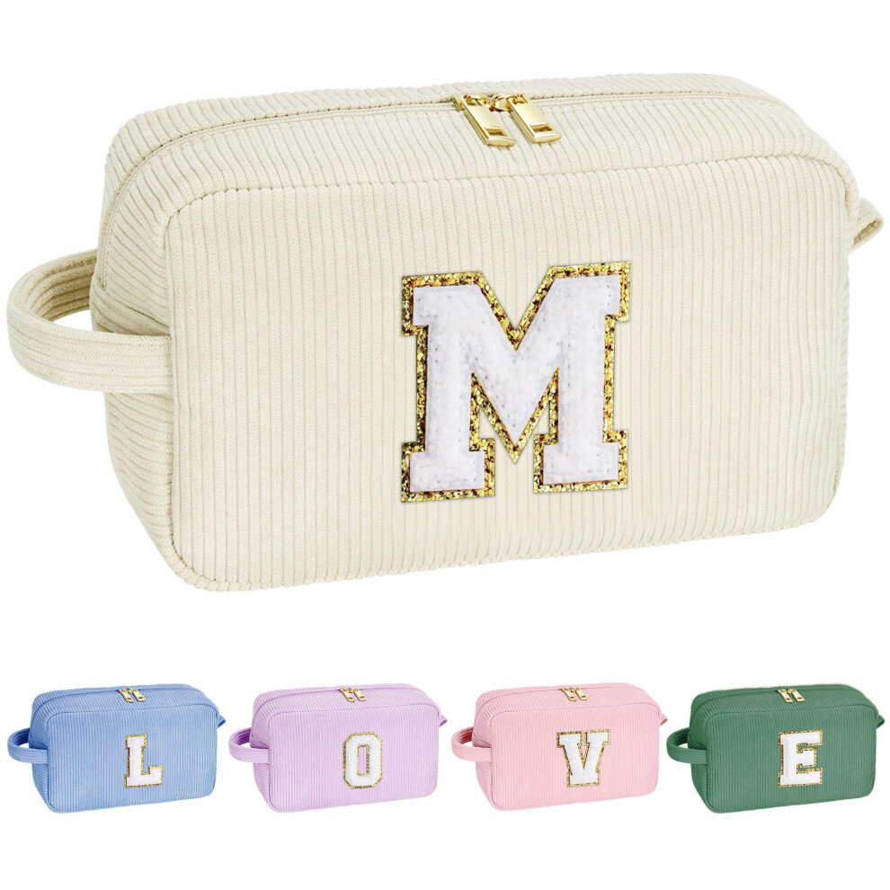 Yoolife White Cute Gifts Travel Makeup Bag - Makeup Bag Make Up Bag Travel Cosmetic Bags For Women Corduroy Makeup Bag Cute Makeup Bag Personalized B