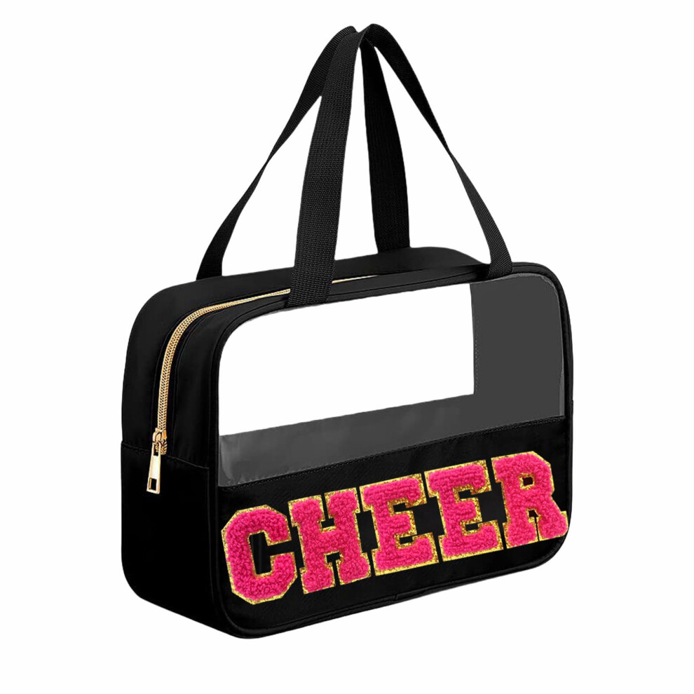 Jojopollo Pink Chenille Letter Cheer Bag Cheerleader Gifts For Team Women Girls Cheer Stuff Accessories Makeup Bag With Handle And Zipper Cheer Gift
