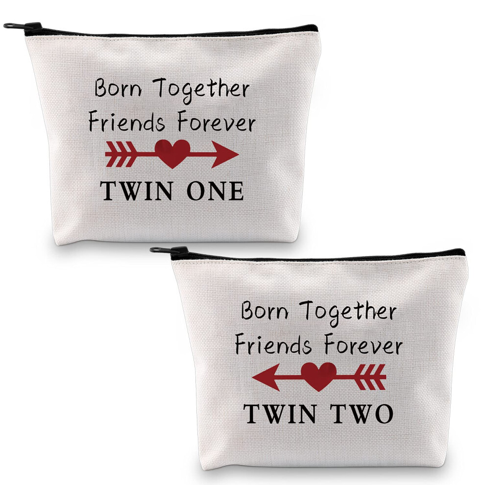 Mbmso Twin One Twin Two Bag Born Together Friends Forever Twins Gifts Cosmetic Bag Twin Sister Gift For Her (Twin One Twin Two Set Of 2)