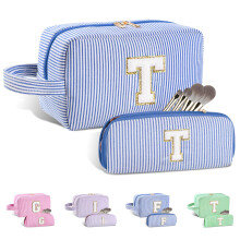 Huifen 2pcs Personalized Initial Makeup Bag A-Z Travel Toiletry Bag Monogram Make Up Bags Preppy Cosmetic Bag Makeup Pouch Birthday Graduation Gifts