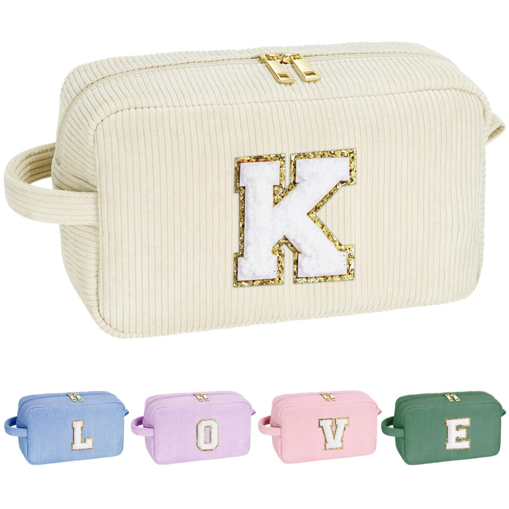 Yoolife Travel Cosmetic Bags For Women - Monogram Make Up Bag Travel Makeup Bag Travel Essentials Corduroy Makeup Bag Bridesmaid Proposal Gifts Girlf