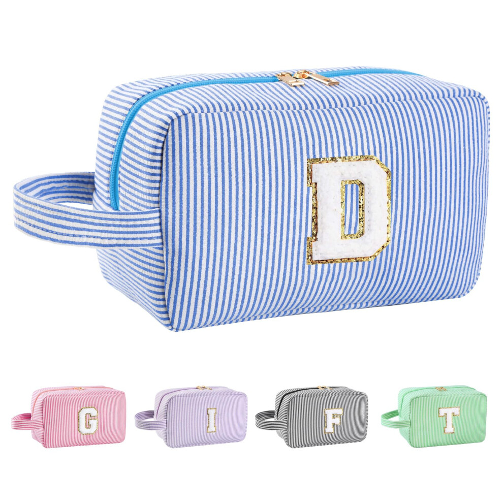 Huifen Personalized Initial Makeup Bag A-Z Travel Toiletry Bag Monogram Make Up Bags Preppy Cosmetic Bag Cute Makeup Pouch Birthday Graduation Gifts