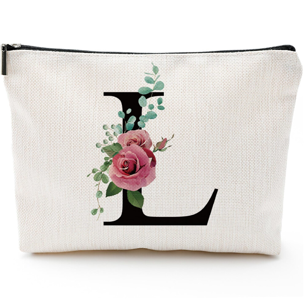 Comanro Initial A-Z Personalized Letter Makeup Bag Monogrammed Bridesmaid Gifts/Presents Cosmetic Bag Portable Stationery Storage Organizer Pouch Friendsh