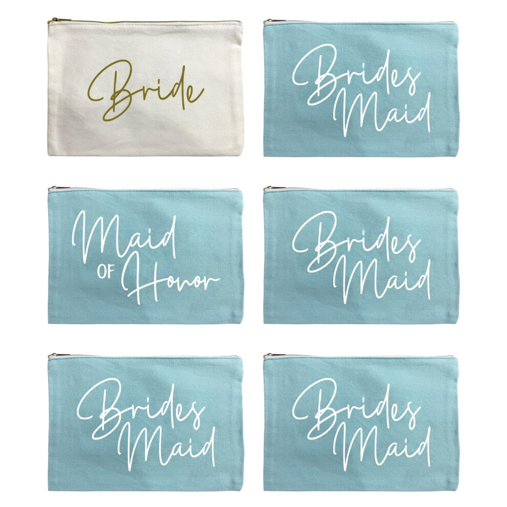 Lady&Home Turquoise 6 Pcs Bridesmaid Makeup Bag Wedding Party Cosmetic Bag Bridesmaid Proposal Gifts For Bridal Shower Wedding Bachelorette ( Bridesma