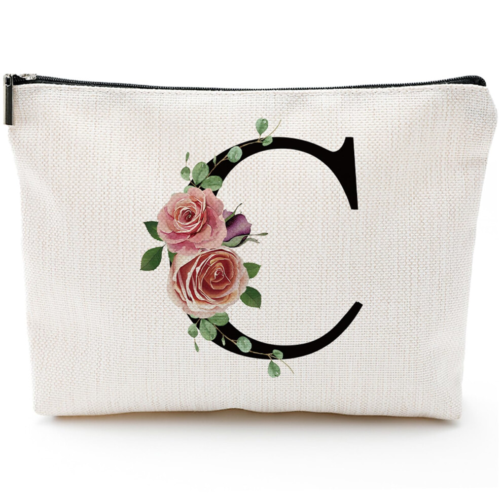 Comanro Initial A-Z Personalized Letter Makeup Bag Monogrammed Bridesmaid Gifts/Presents Cosmetic Bag Portable Stationery Storage Organizer Pouch Friendsh