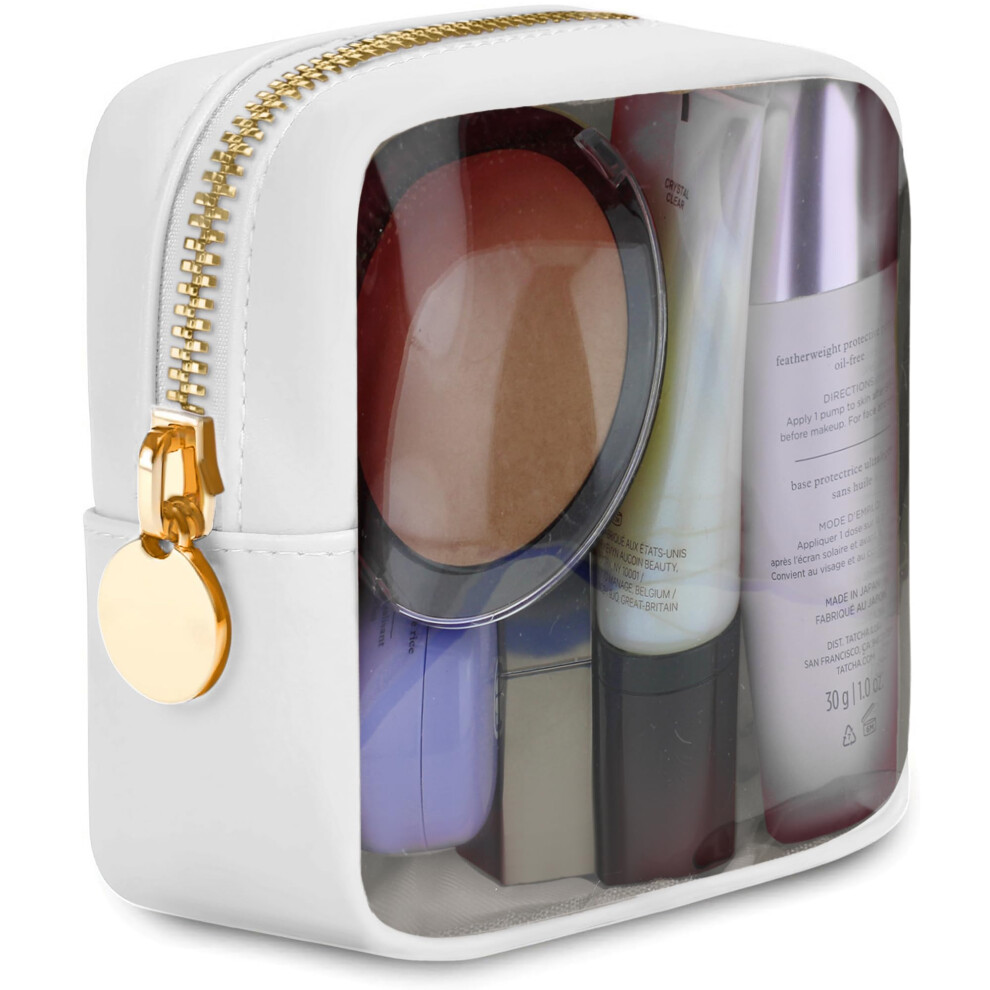 Dancour White Clear Mini Makeup Bag - Small Cosmetic Pouch For Purse - Travel Case (White)