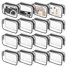 16 Pieces Clear Makeup Bags Bulk TSA Approved Toiletry Bag for Travel PVC Waterproof Travel Small Pouches Clear Pouch with Zipper for Men and Women