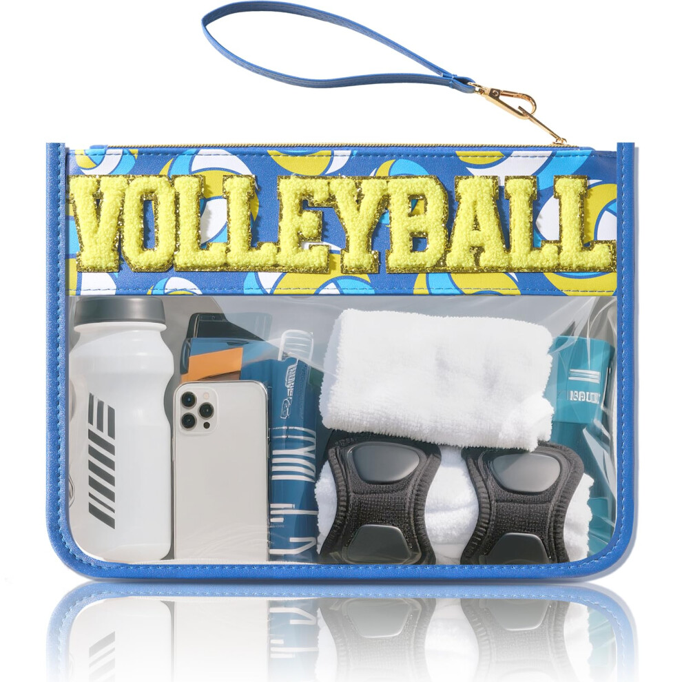 Ppeen Volleyball Gifts Cosmetic Makeup Bag Volleyball Stuff Accessories Portable Toiletry Storage Bag With Chenille Letter Clear Zipper Toiletry Pouch