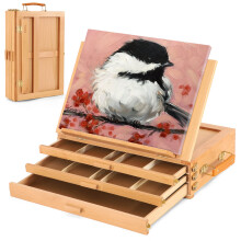 VISWIN Large Tabletop Easel with 3 Storage Drawers Adjustable Beech Wood Table Top Easel for Painting Portable Sketch Box for Art Supplies Desktop