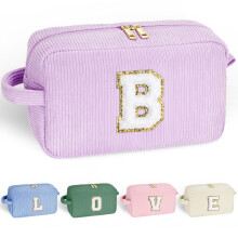 YOOLIFE Personalized Gifts Makeup Bag - Travel Makeup Bag Cosmetic Bag Makeup Brush Bag Cute Makeup Bags for Women Corduroy Makeup Bag Purple Makeup