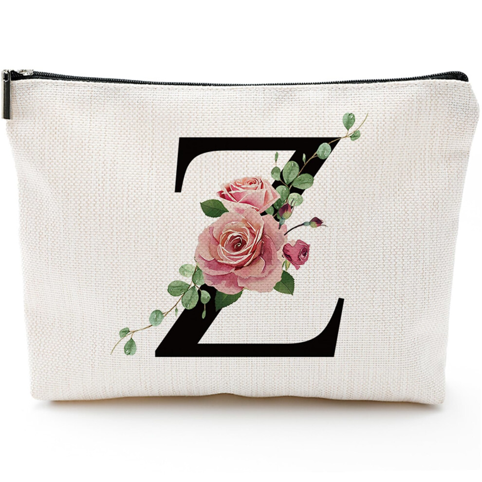 Comanro Initial A-Z Personalized Makeup Bag Monogrammed Bridesmaid Gift Cosmetic Bag Presents Portable Stationary Storage Organizer Friendship Travel Make