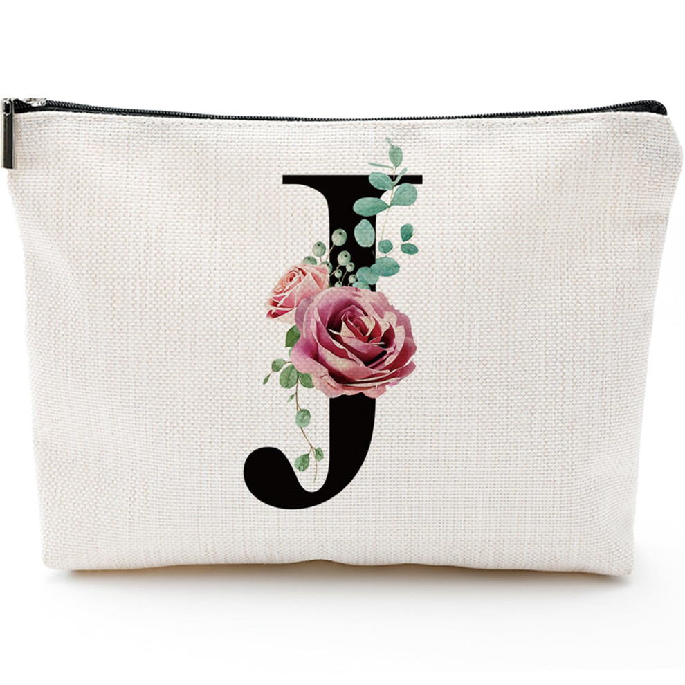 Comanro Initial A-Z Personalized Letter Makeup Bag Monogrammed Bridesmaid Gifts/Presents Cosmetic Bag Portable Stationery Storage Organizer Pouch Friendsh