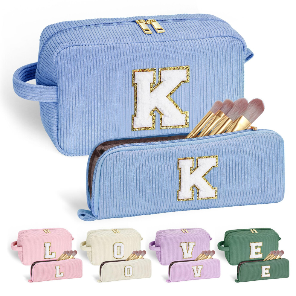 Yoolife Blue Monogram Makeup Bag - Cute Cosmetic Pouch Friendship Gifts For Women