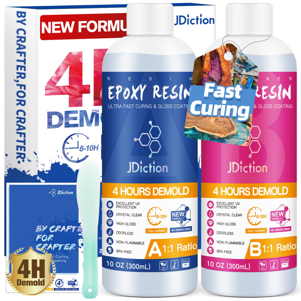 Jdiction Fast Curing Epoxy Resin 4 Hours Demold Upgrade Formula Fast Curing And Bubbless Epoxy Resin Crystal Clear Epoxy Resin Kit Self Leveling An