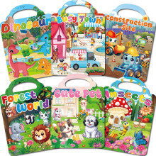 Kalysky 6 Set Reusable Sticker Books for Toddlers 2-4 1-3 Kids 3D Puffy Stickers (Dinosaurs Forest Town Pets Construction Insects) Sticker Act