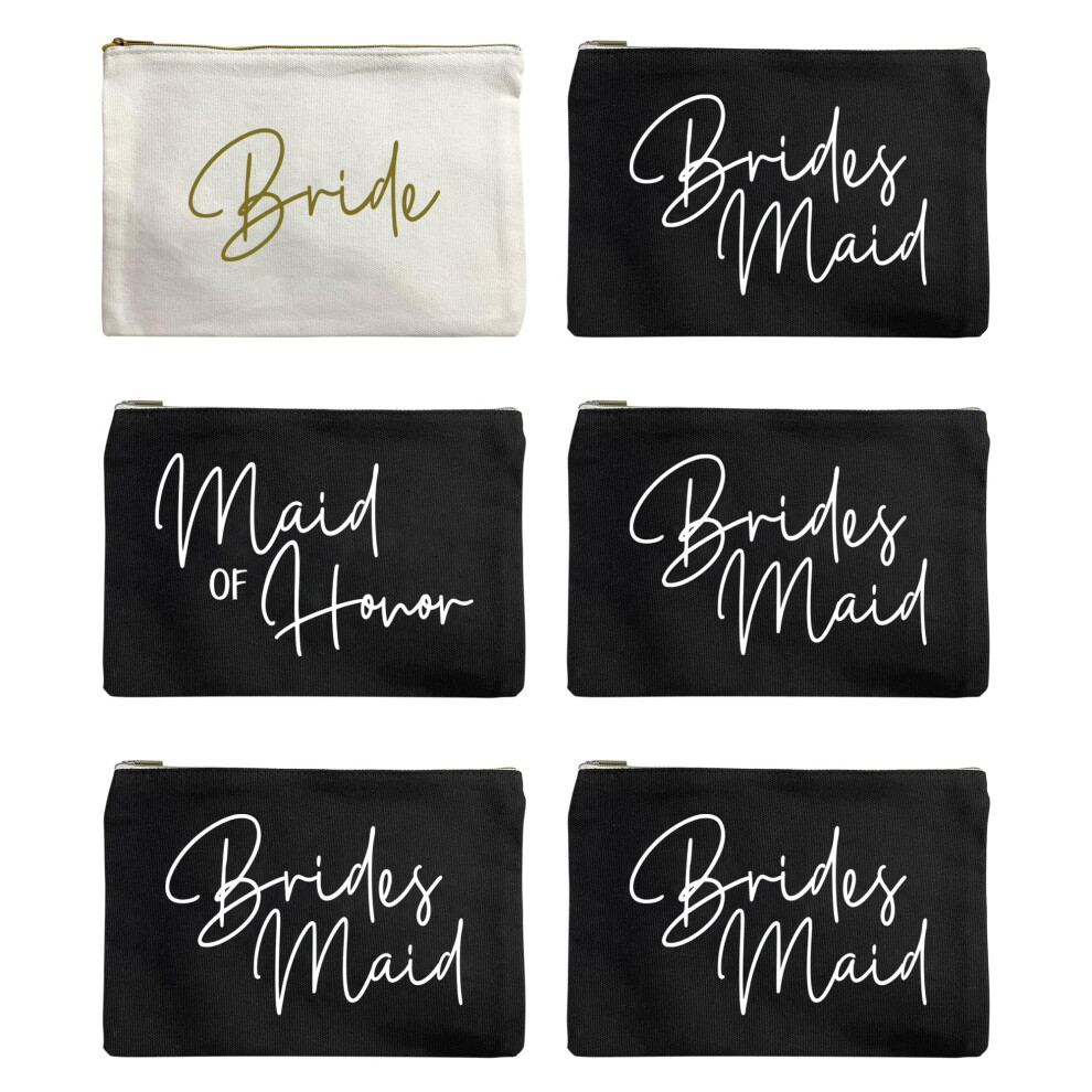 Lady&Home Black 6 Pcs Bridesmaid Makeup Bag Wedding Party Cosmetic Bag Bridesmaid Proposal Gifts For Bridal Shower Wedding Bachelorette ( Bridesmaid)