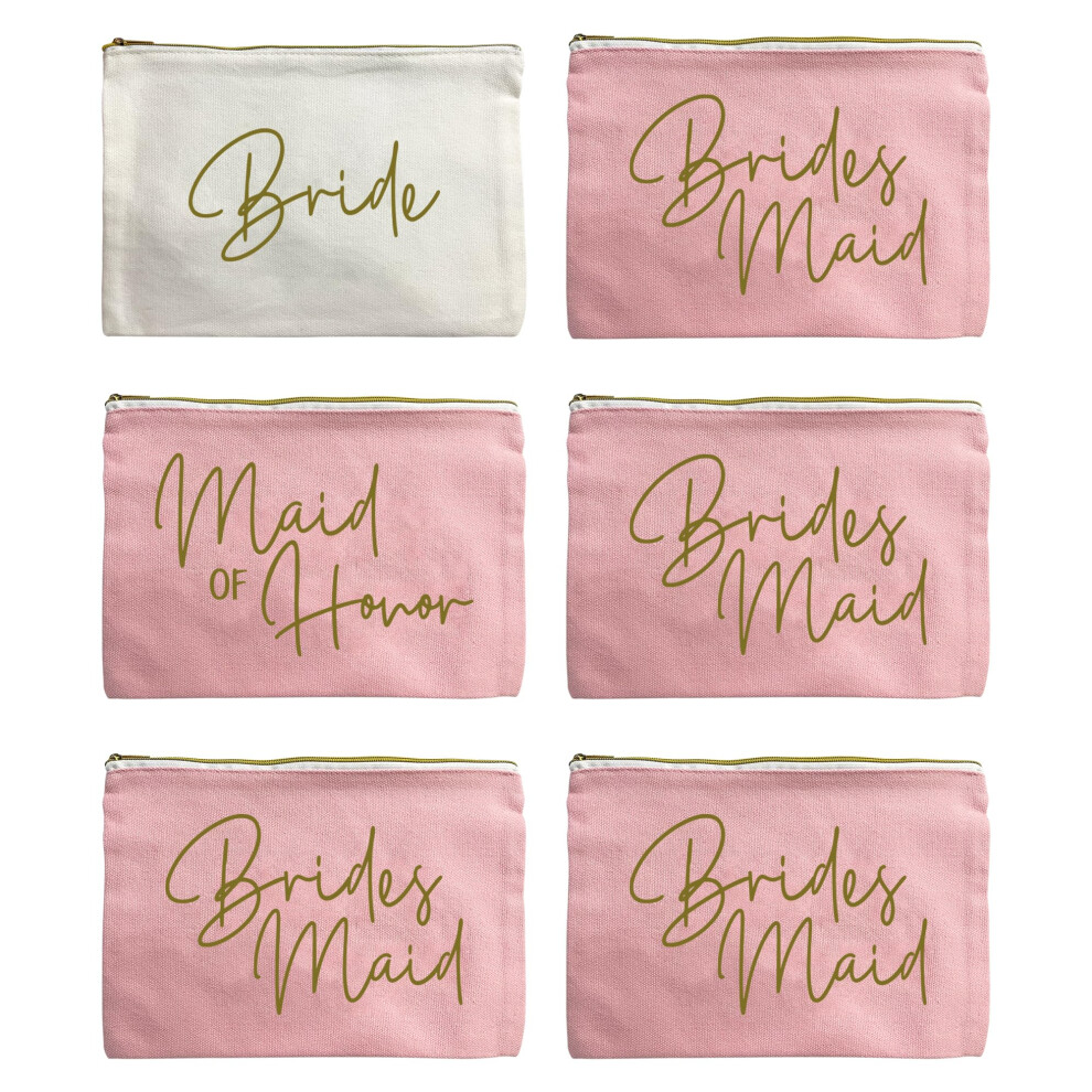 Lady&Home Pink 6 Pcs Bridesmaid Makeup Bag Wedding Party Cosmetic Bag Bridesmaid Proposal Gifts For Bridal Shower Wedding Bachelorette ( Bridesmaid)