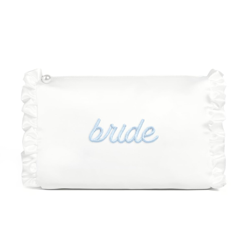 Xo, Fetti Xo Fetti White Satin Bride Cosmetic Bag | Bachelorette Party Decorations Bride To Be Purse Bridal Shower Accessory Grwm Makeup Bag