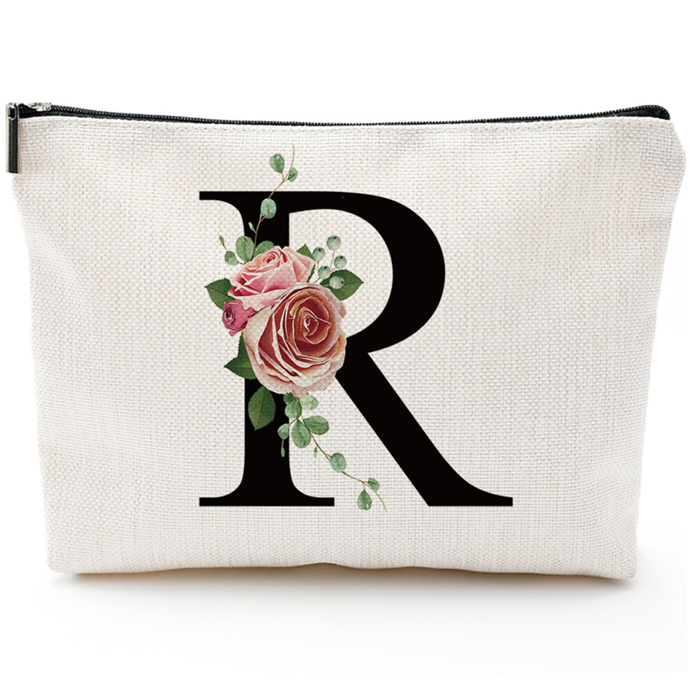 Comanro Initial A-Z Personalized Letter Makeup Bag Monogrammed Bridesmaid Gifts/Presents Cosmetic Bag Portable Stationery Storage Organizer Pouch Friendsh