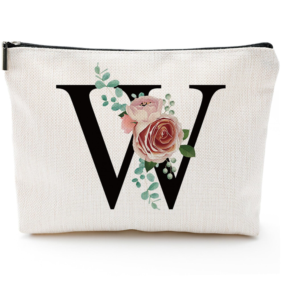 Comanro Initial A-Z Personalized Makeup Bag Monogrammed Bridesmaid Gifts/Presents Cosmetic Bag Portable Stationary Storage Organizer Pouch Friendship Love
