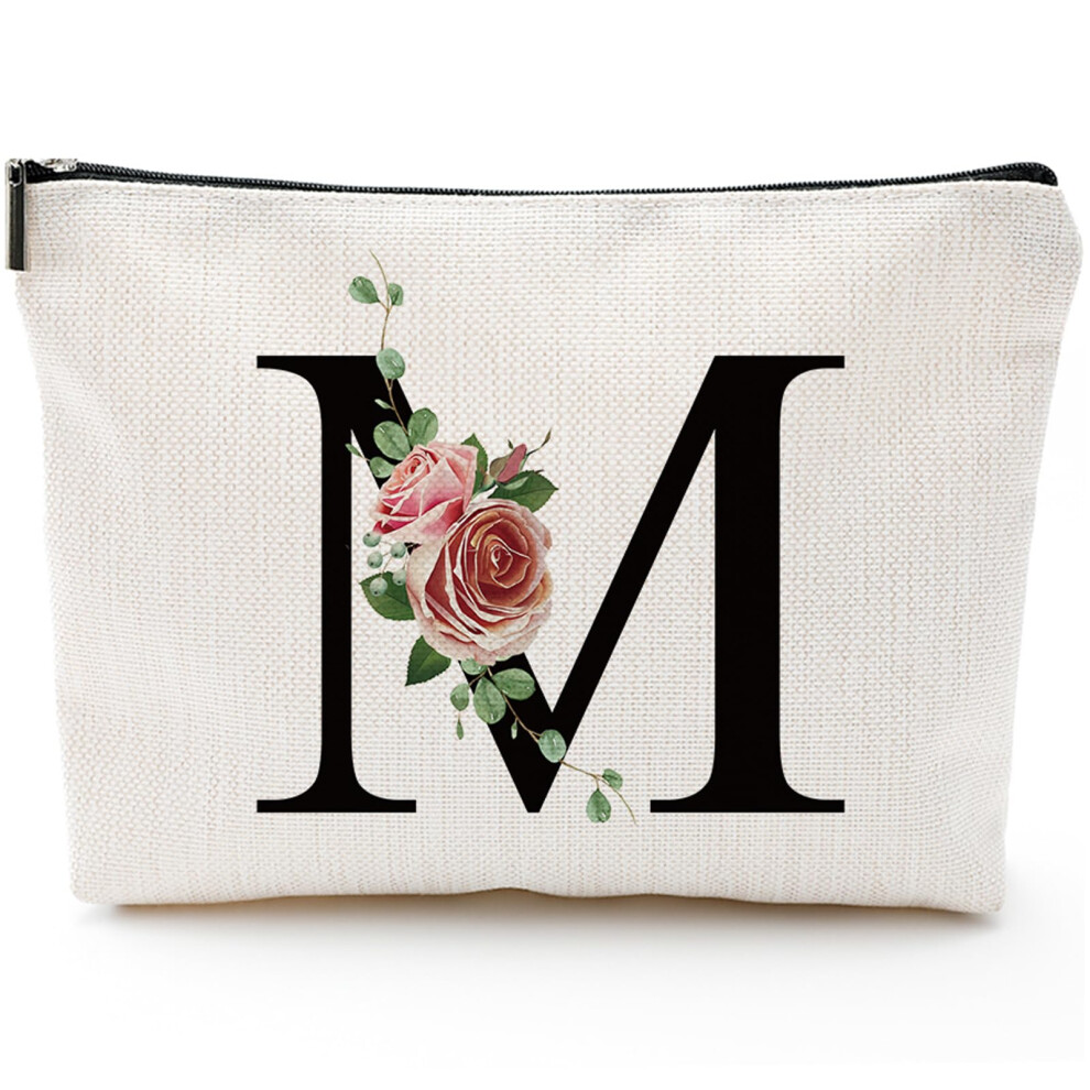 Comanro Initial A-Z Personalized Letter Makeup Bag Monogrammed Bridesmaid Gifts/Presents Cosmetic Bag Portable Stationery Storage Organizer Pouch Friendsh