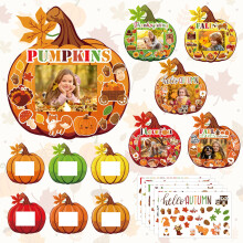 BLSUREFYX 36 Sets Fall DIY Picture Frames Craft Kit 6.8 x 6.3 Inch Autumn Pumpkin Photo Frames Ornaments with Autumn Stickers for Thanksgiving Decora