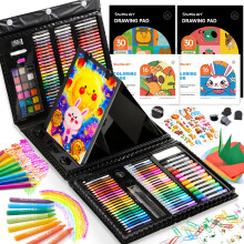 Shuttle Art 335 Piece Kids Art Set Multi-Media Art Supplies Gift Art Kit with Trifold Easel 2 Drawing Pads 2 Coloring Books Oil Pastels Crayons