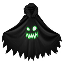 JGCWorker Costume da Fantasma Glow-in-the-Dark per Bambini - Mantello con Cappuccio Boo con Volto Spaventoso Mantello Nero di Halloween per Dolce