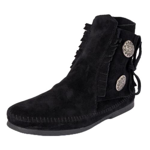 Minnetonka Men's Two Button Hardsole Black Size 11