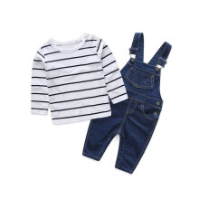 Abolai Mignon Bb Garons Vtements Enfant Combinaison Barboteuse Jean Salopette Ensemble avec T-shirt  Rayures Noir 80